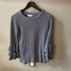 Calvin Klein Charcoal Ribbed Sweater with Layered Sleeves